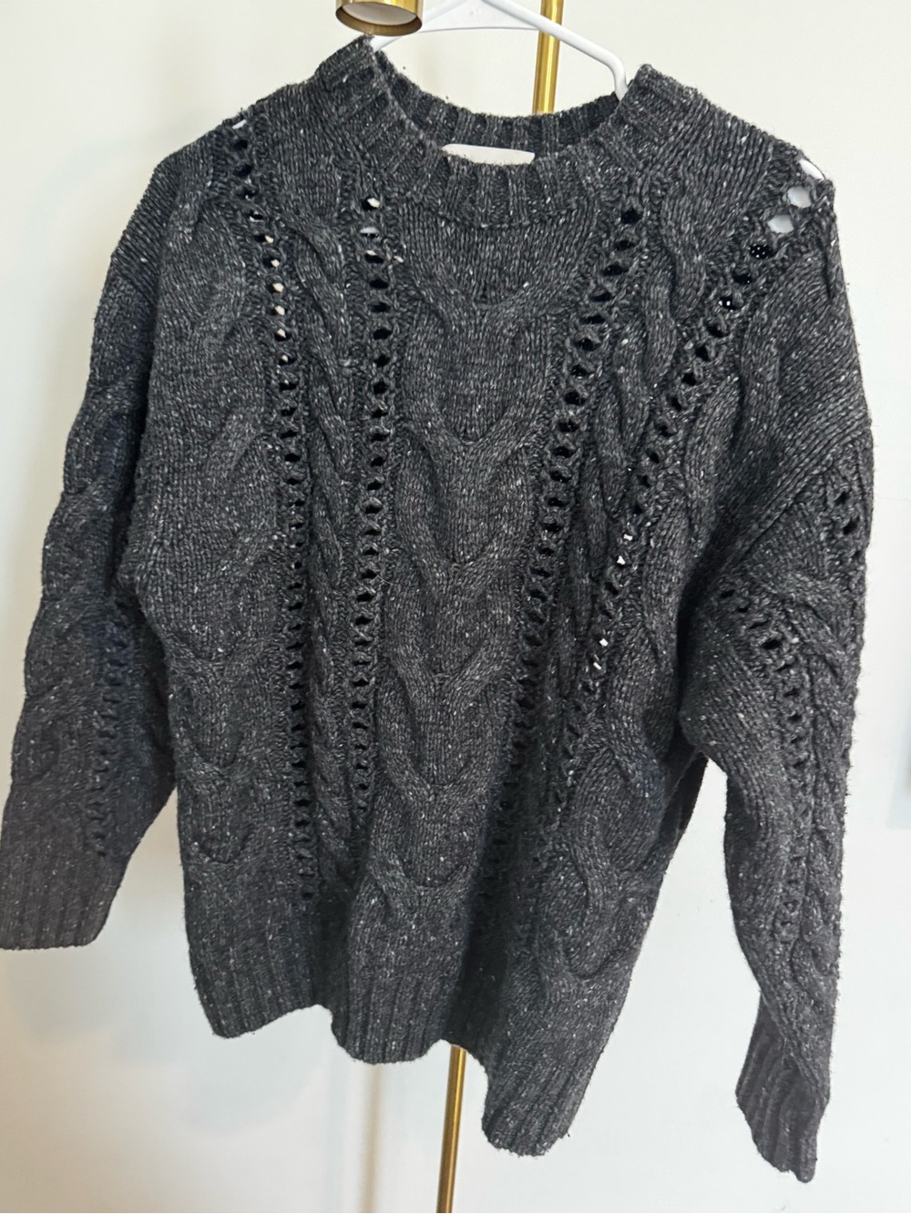 Aritzia Wilfred Charcoal Openwork Cable Knit Crewneck Sweater